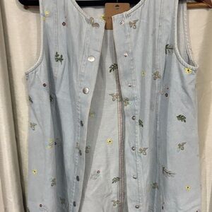 Blu Pepper Floral Embroidered Denim Dress